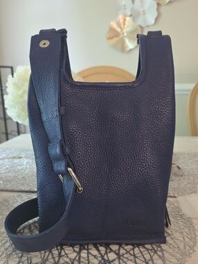 Pebbled Leather Crossbody Bag in Navy